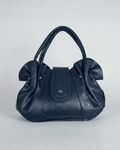 Vintage Navy Genuine Leather Slouchy Ruched Shoulder Bag - Funkify