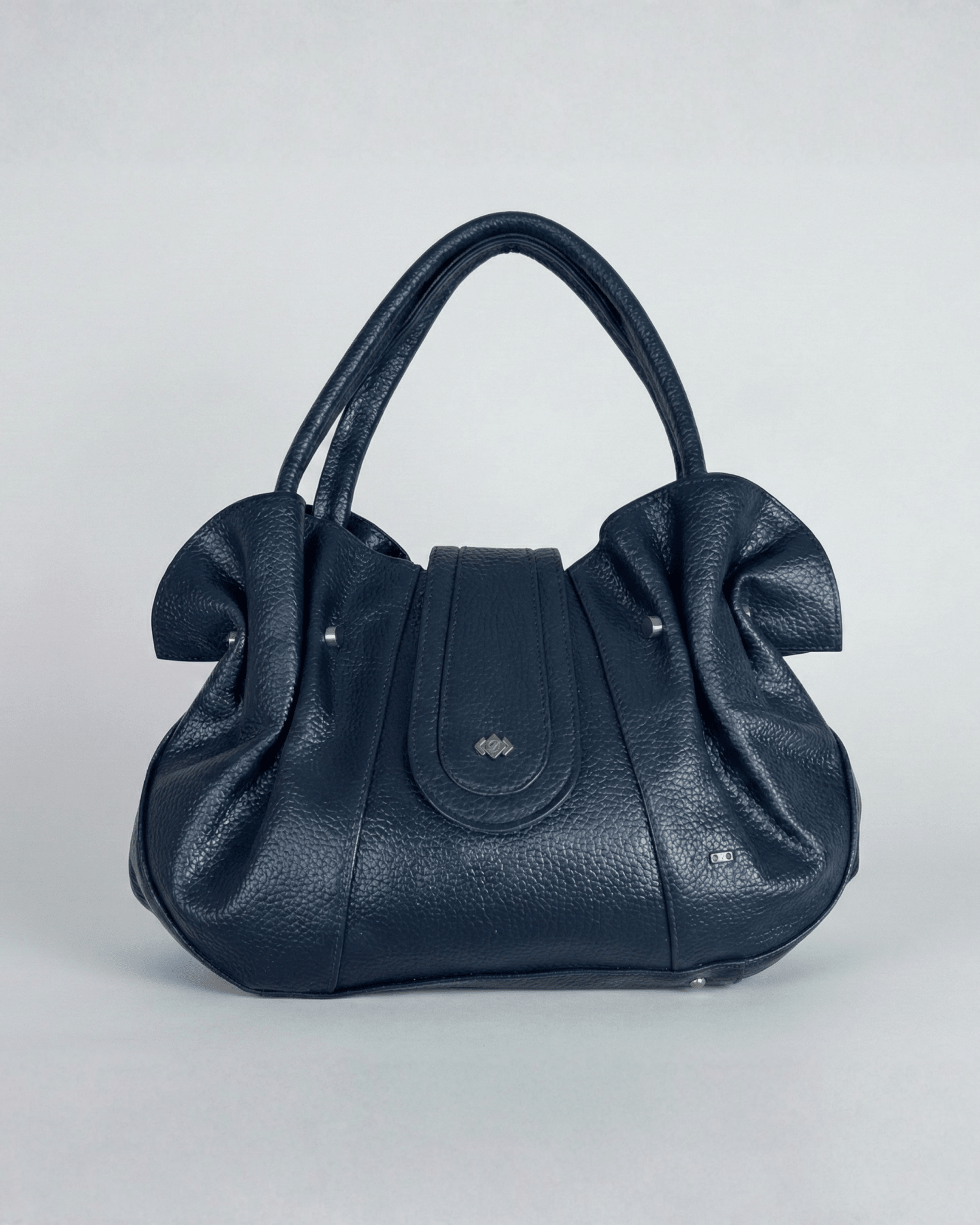 Vintage Navy Genuine Leather Slouchy Ruched Shoulder Bag - Funkify