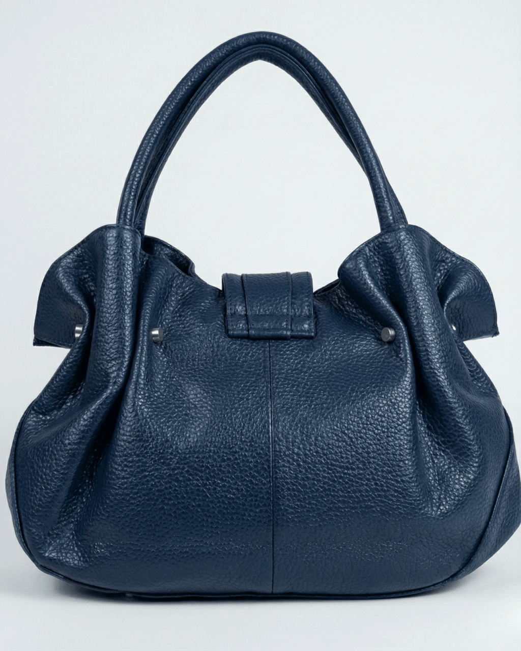 Vintage Navy Genuine Leather Slouchy Ruched Shoulder Bag - Funkify