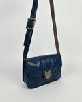 Vintage Navy Genuine Leather Whipstitch Shoulder Bag - Funkify