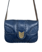 Vintage Navy Genuine Leather Whipstitch Shoulder Bag - Funkify