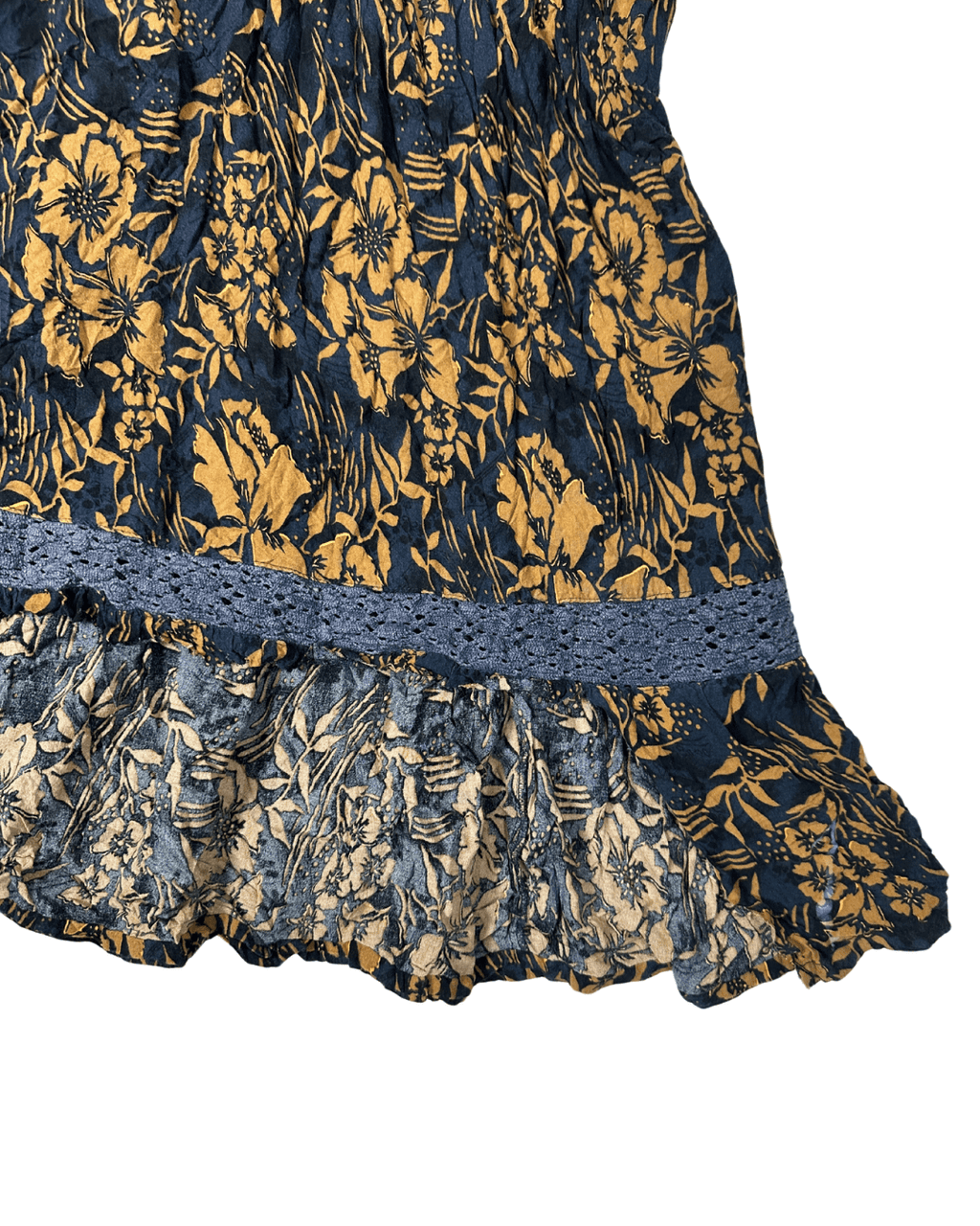 Vintage Navy & Mustard Ruffle Boho Maxi Skirt - Funkify