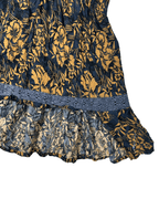 Vintage Navy & Mustard Ruffle Boho Maxi Skirt - Funkify