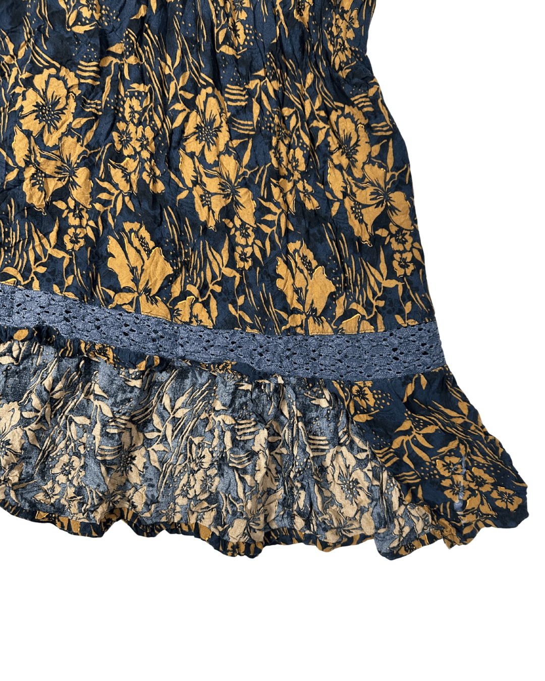 Vintage Navy & Mustard Ruffle Boho Maxi Skirt - Funkify