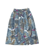 Vintage Norway Cruise Print Pleated Midi Skirt with Belt Loops - Funkify