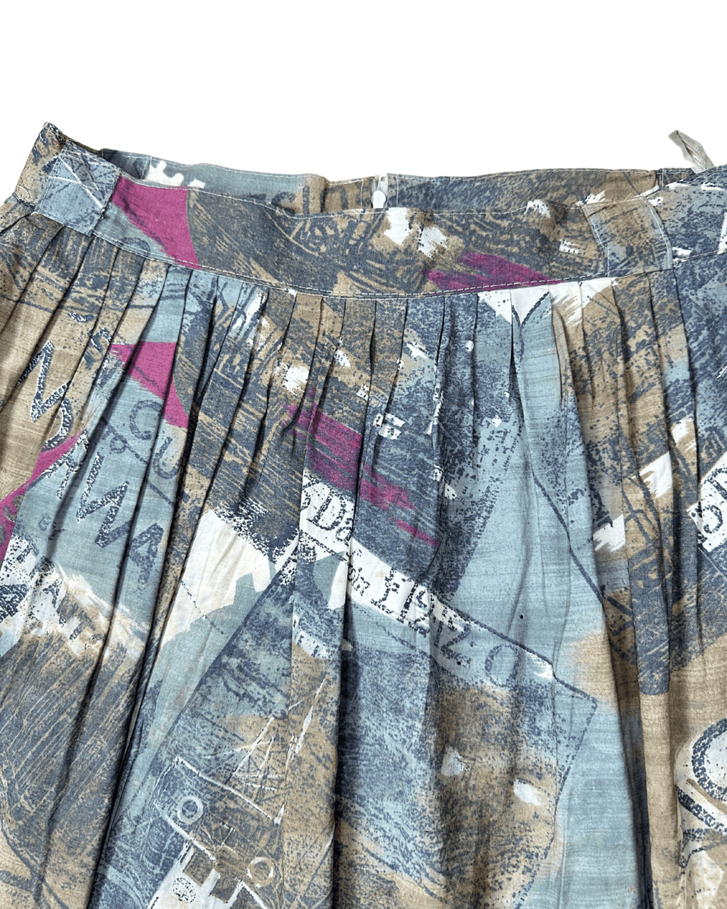 Vintage Norway Cruise Print Pleated Midi Skirt with Belt Loops - Funkify