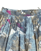 Vintage Norway Cruise Print Pleated Midi Skirt with Belt Loops - Funkify