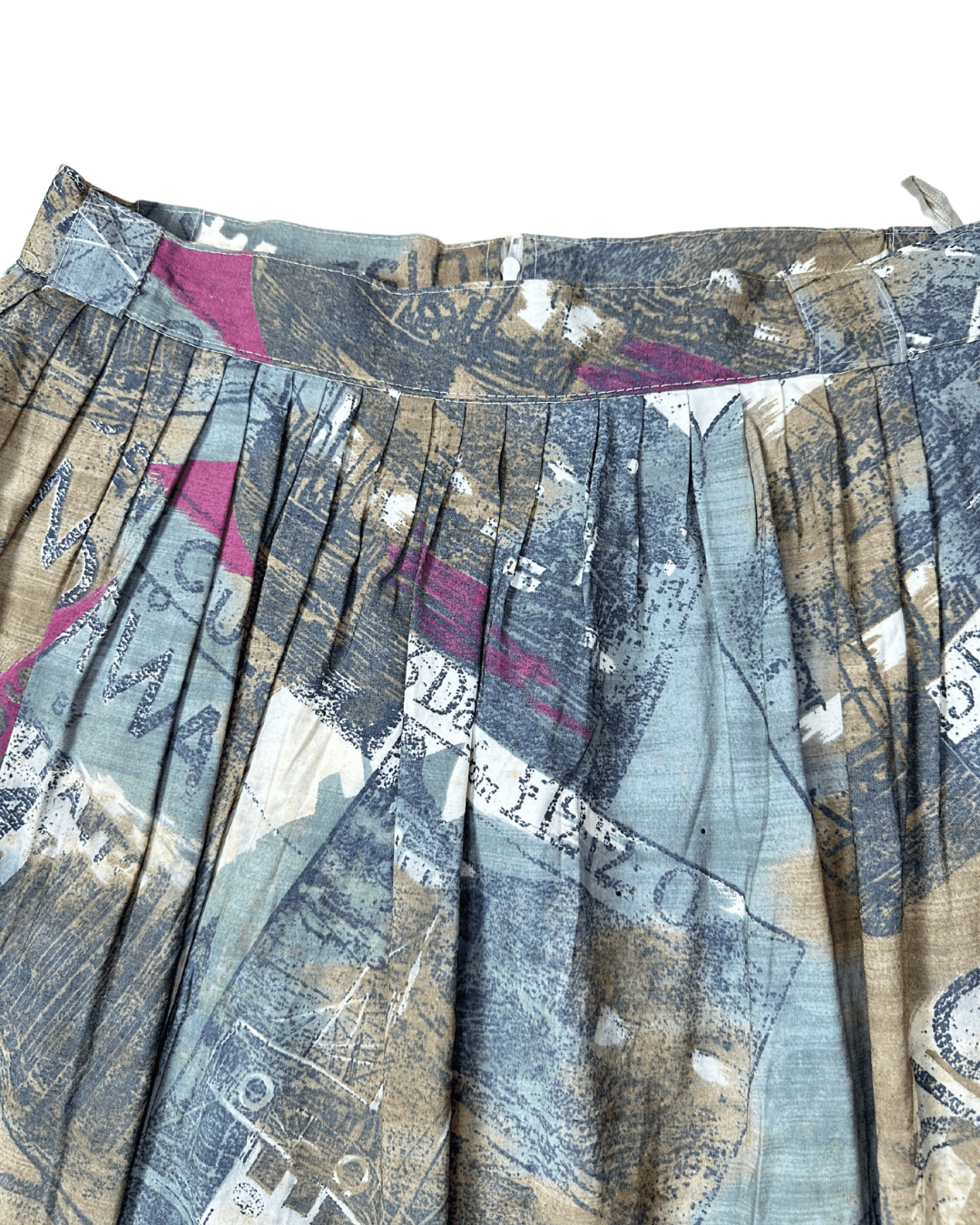 Vintage Norway Cruise Print Pleated Midi Skirt with Belt Loops - Funkify