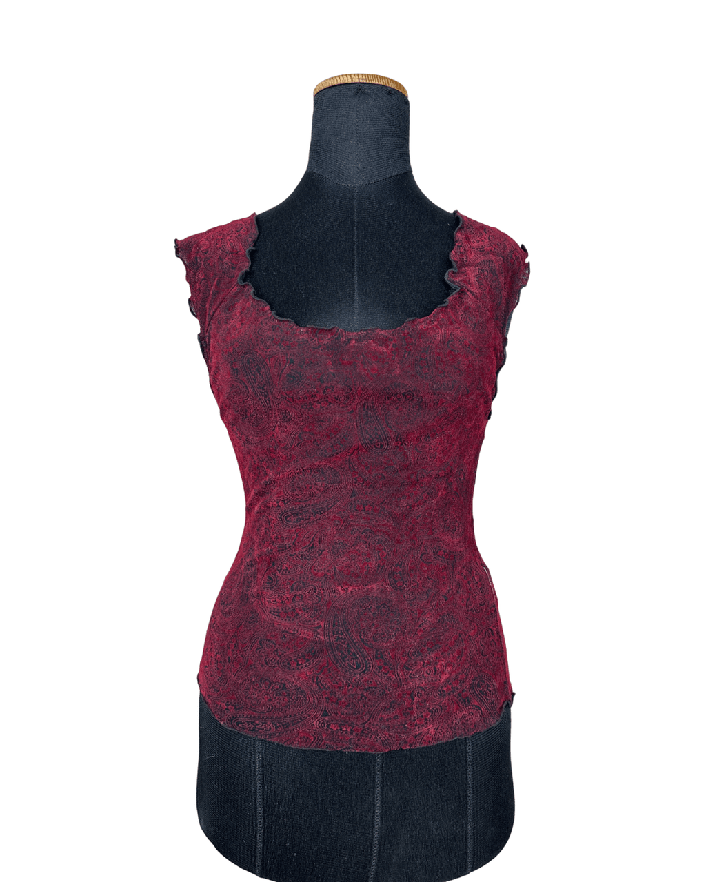 Vintage Paisley Cap Sleeve Burgundy Top - Funkify
