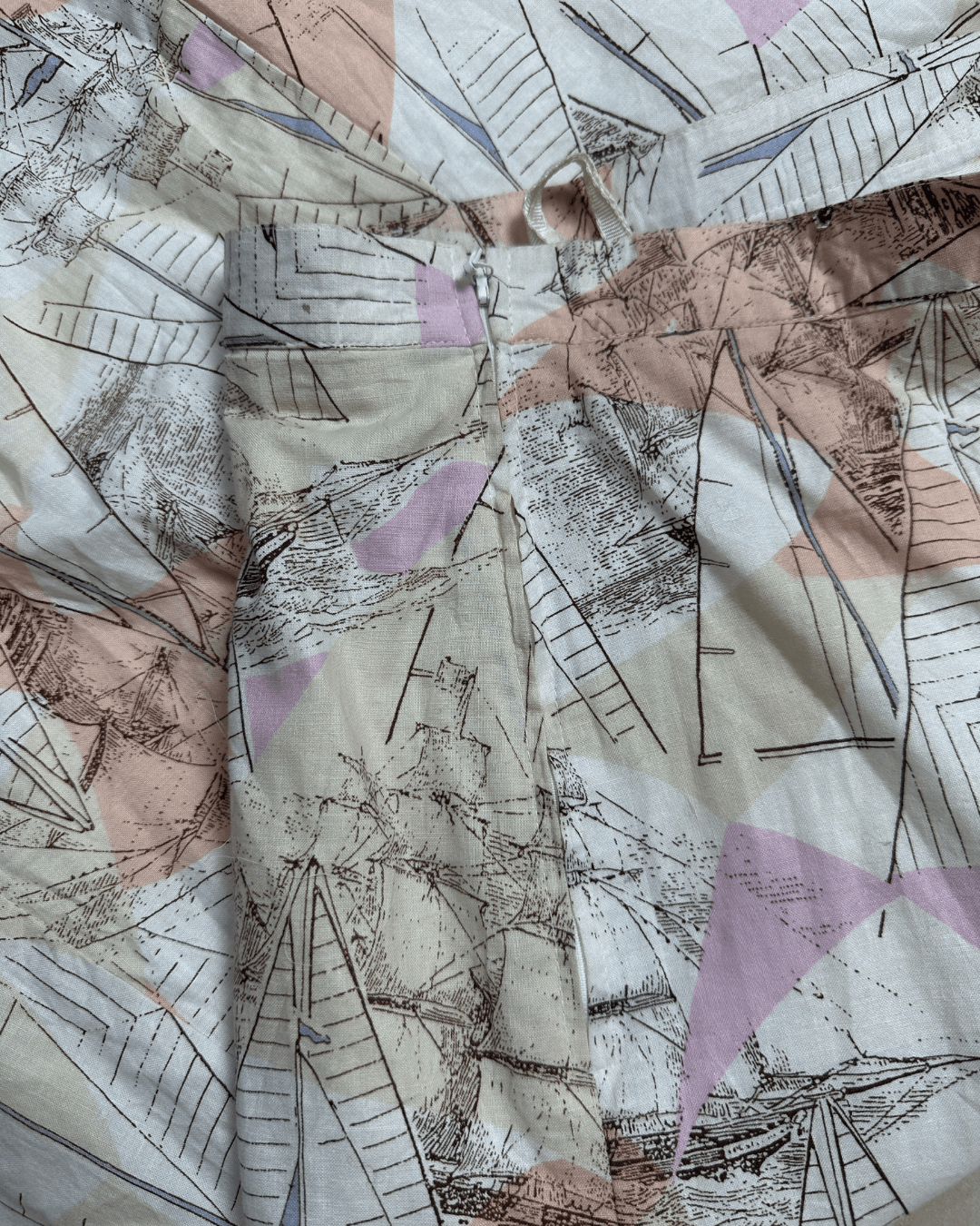 Vintage Pastel A - Line Sailboat Print Midi Skirt - Funkify