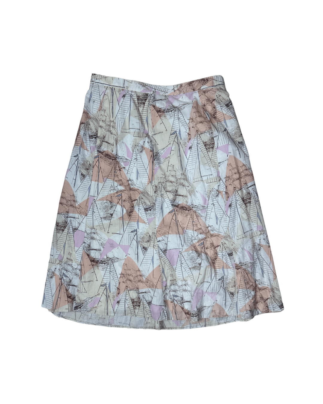 Vintage Pastel A - Line Sailboat Print Midi Skirt - Funkify