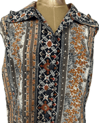 Vintage Patterned Sleeveless Shirt 2XL - Funkify