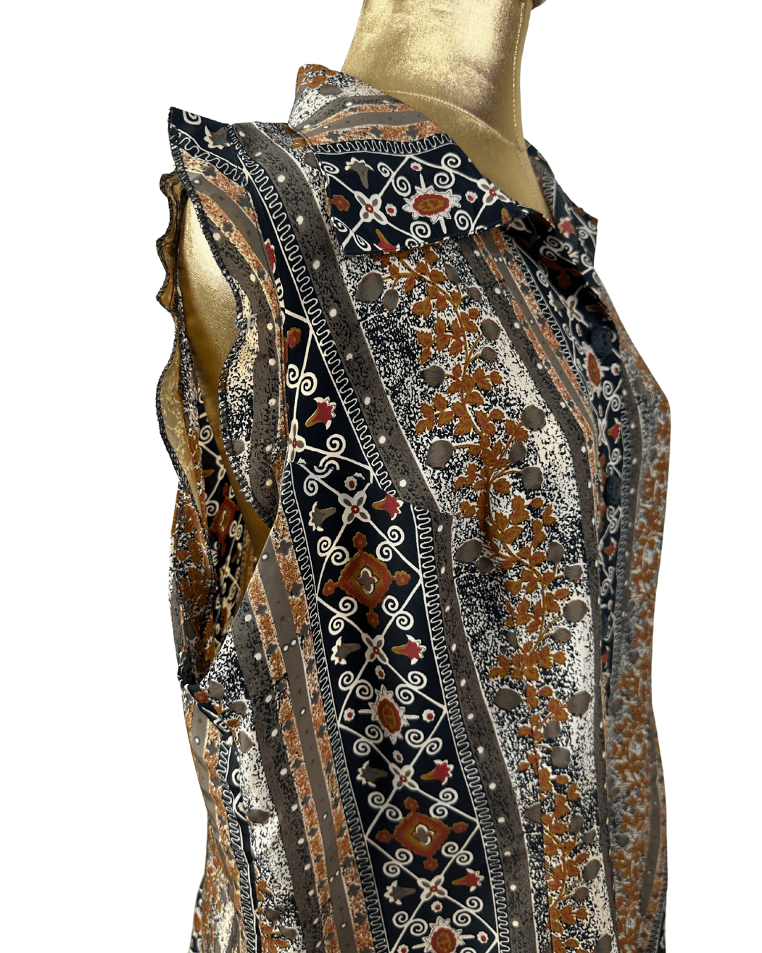 Vintage Patterned Sleeveless Shirt 2XL - Funkify