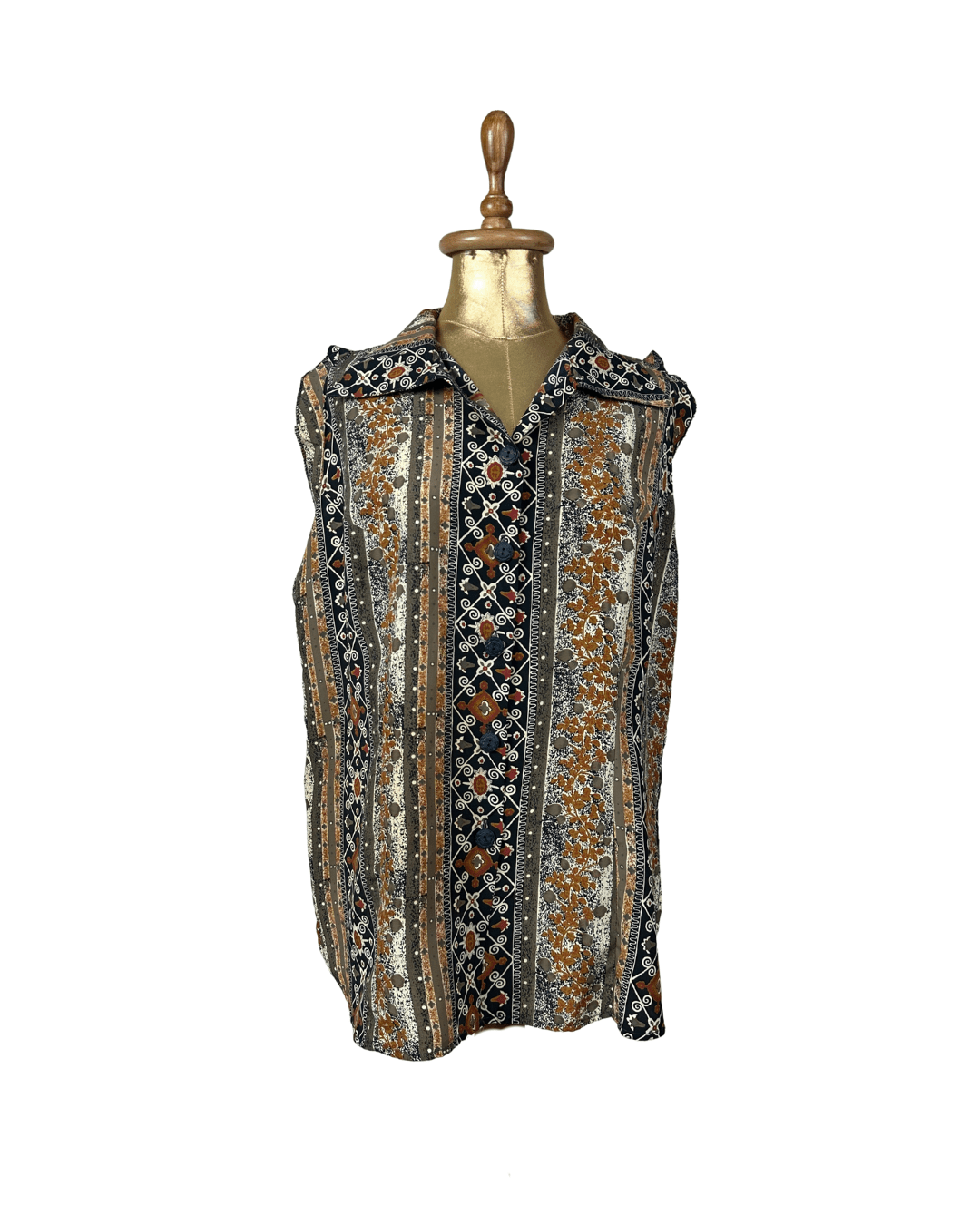 Vintage Patterned Sleeveless Shirt 2XL - Funkify