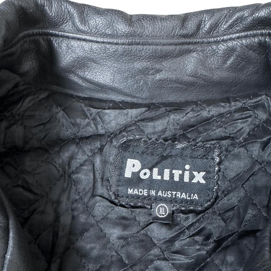 Vintage Politix Genuine Leather Jacket XL - Funkify
