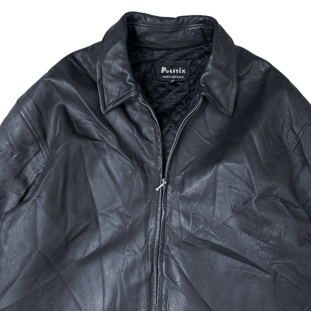 Vintage Politix Genuine Leather Jacket XL - Funkify