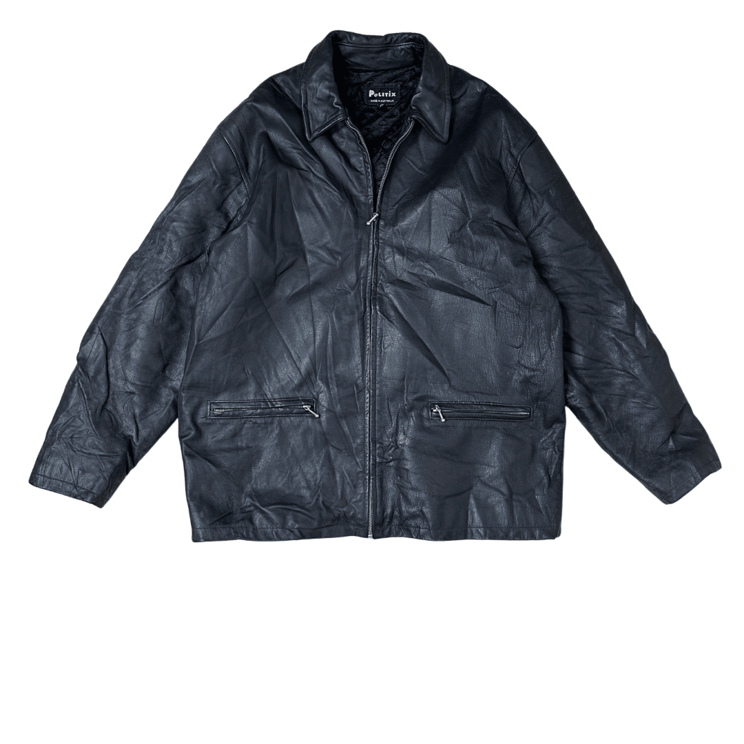 Vintage Politix Genuine Leather Jacket XL - Funkify