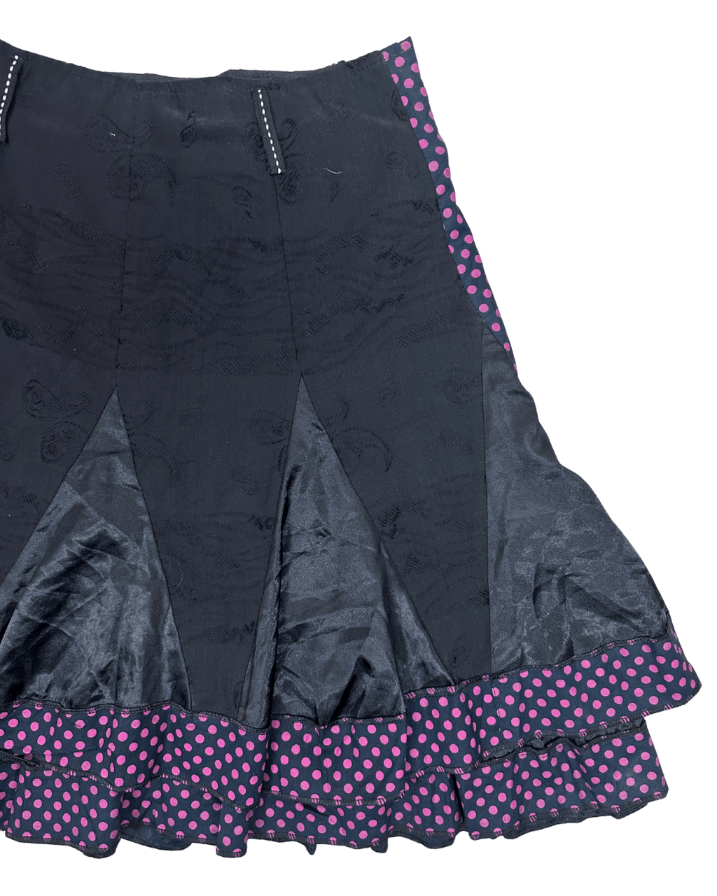 Vintage Polka Dot Paneled Skirt w/ Satin Inserts - Funkify
