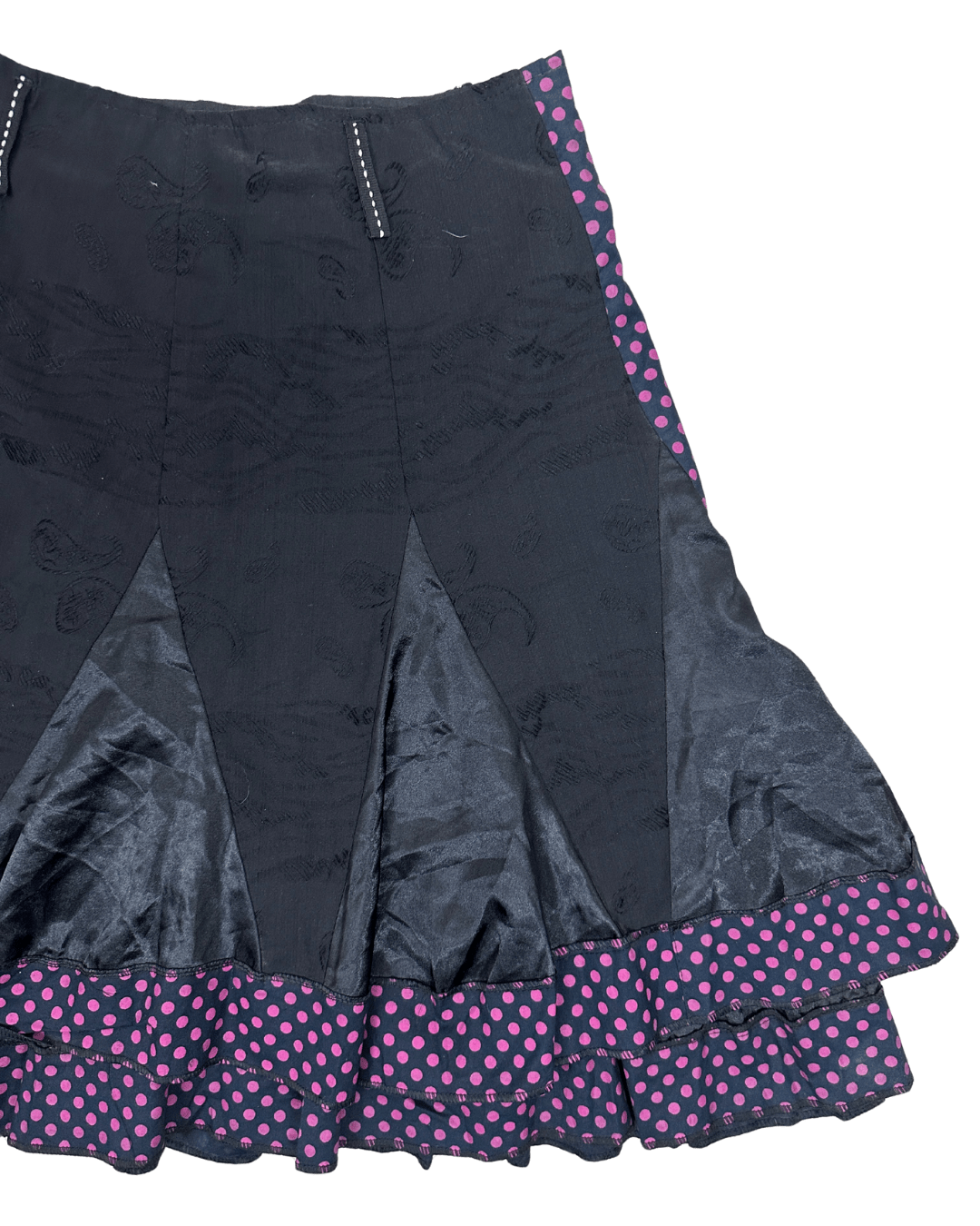Vintage Polka Dot Paneled Skirt w/ Satin Inserts - Funkify