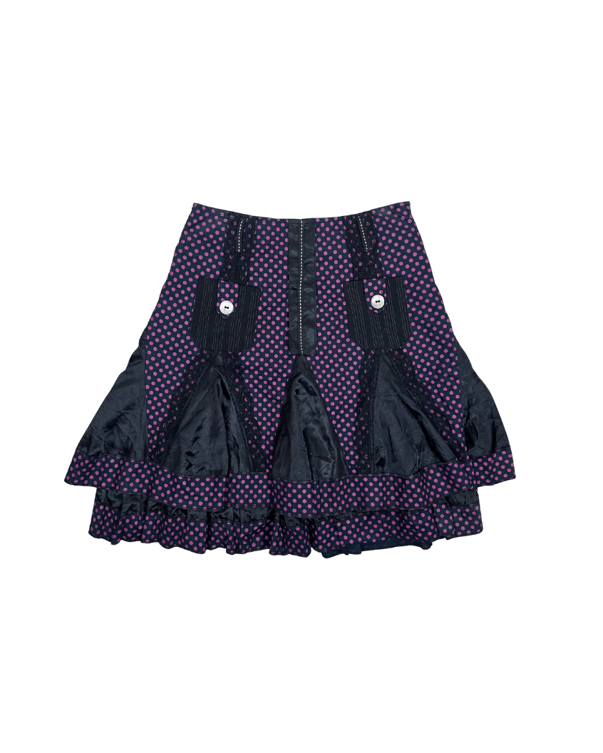 Vintage Polka Dot Paneled Skirt w/ Satin Inserts - Funkify