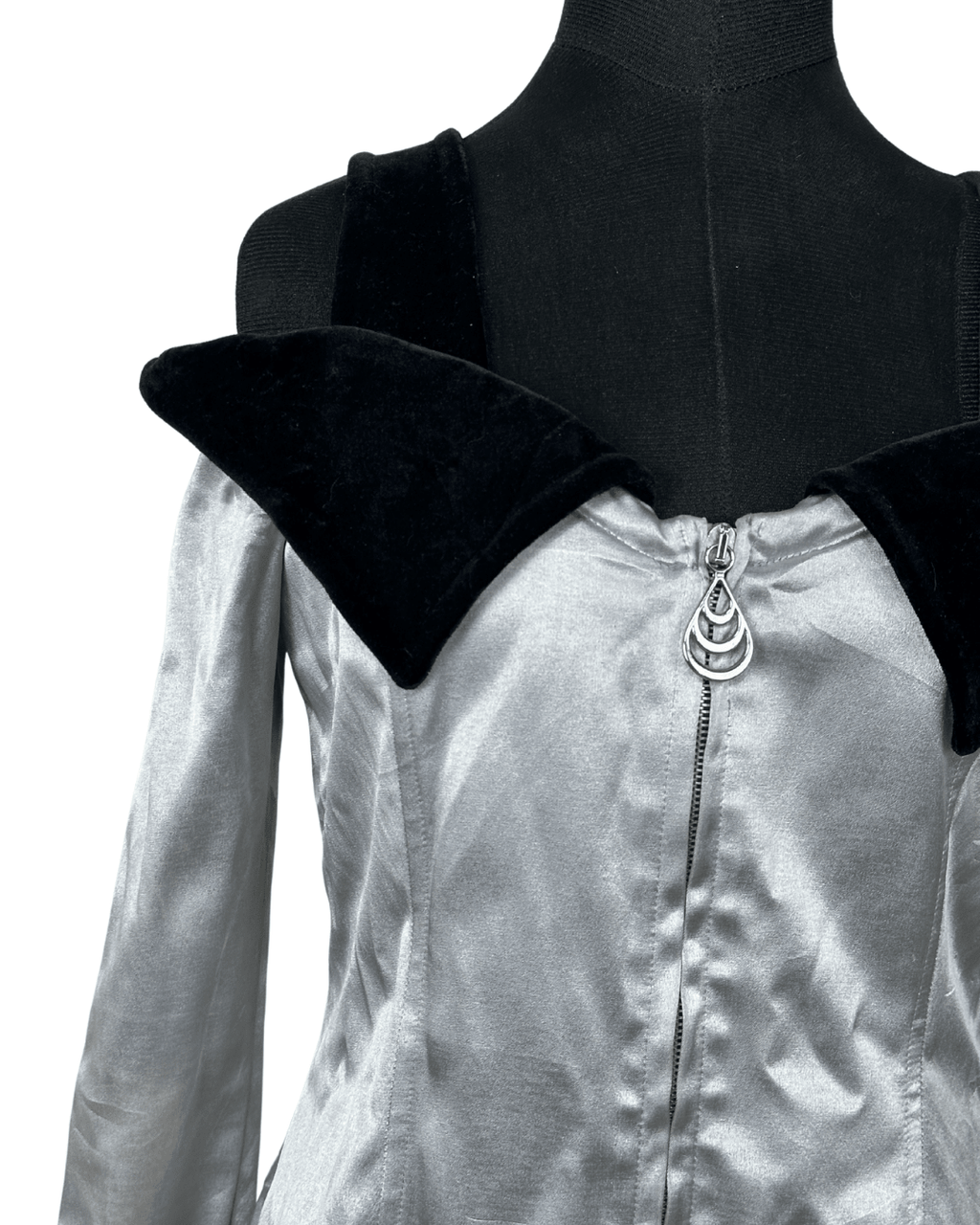 Vintage Prestige Satin Off Shoulder Velvet Collar Mini Dress Small - Funkify