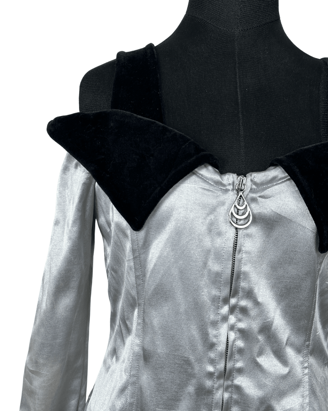 Vintage Prestige Satin Off Shoulder Velvet Collar Mini Dress Small - Funkify