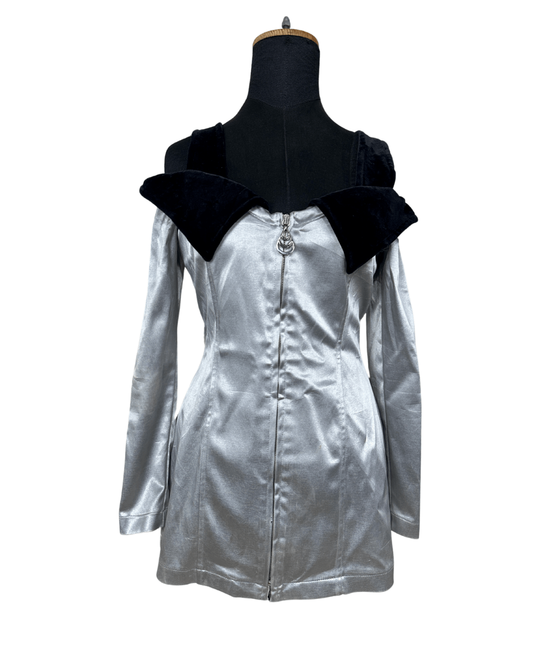 Vintage Prestige Satin Off Shoulder Velvet Collar Mini Dress Small - Funkify
