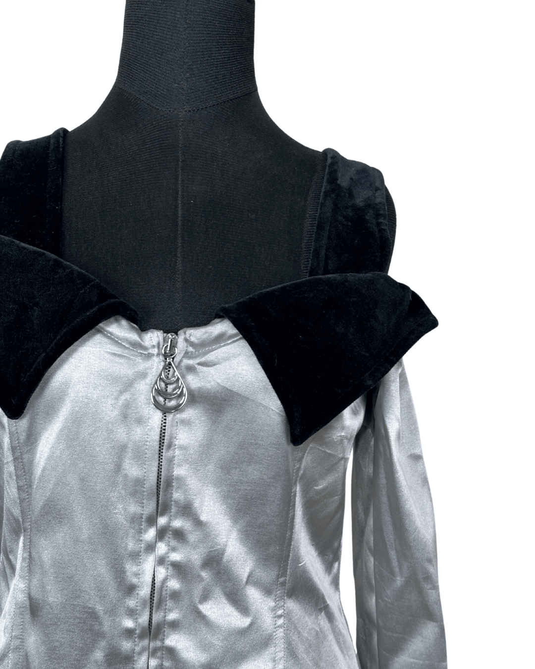 Vintage Prestige Satin Off Shoulder Velvet Collar Mini Dress Small - Funkify