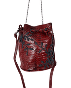 Vintage Red Snakeskin - Style Beaded Bucket Bag w/ Chain strap - Funkify