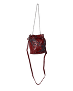 Vintage Red Snakeskin - Style Beaded Bucket Bag w/ Chain strap - Funkify