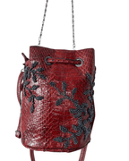 Vintage Red Snakeskin - Style Beaded Bucket Bag w/ Chain strap - Funkify