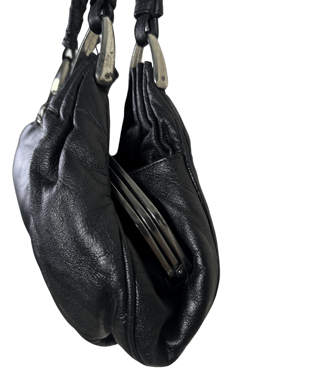 Vintage Ruched Leather Hobo Shoulder Bag - Funkify
