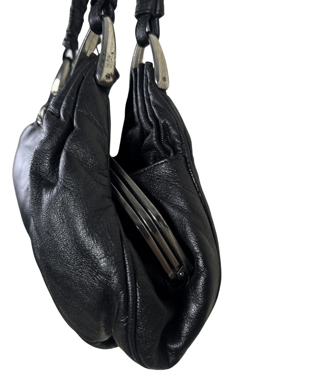 Vintage Ruched Leather Hobo Shoulder Bag - Funkify