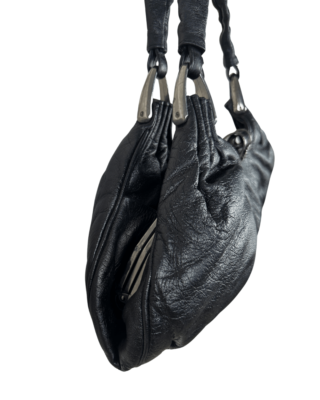 Vintage Ruched Leather Hobo Shoulder Bag - Funkify