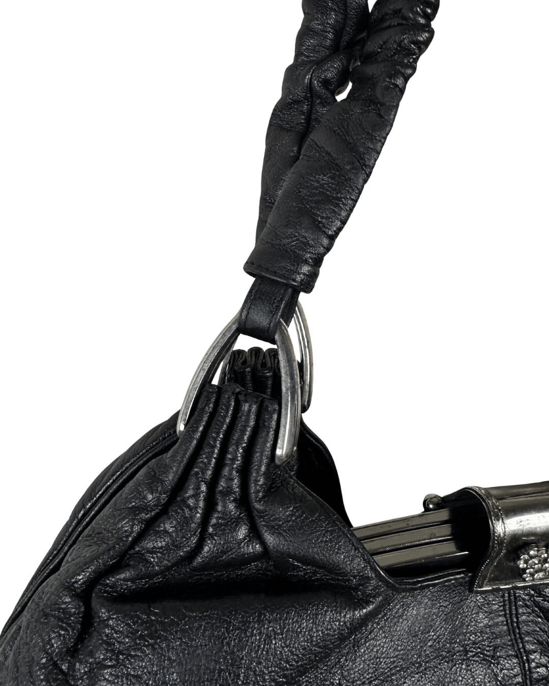 Vintage Ruched Leather Hobo Shoulder Bag - Funkify