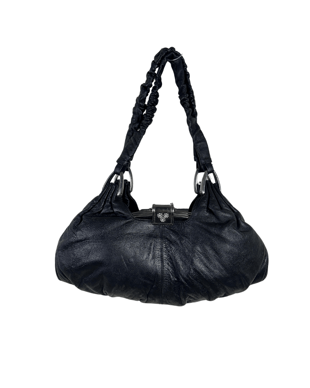 Vintage Ruched Leather Hobo Shoulder Bag - Funkify
