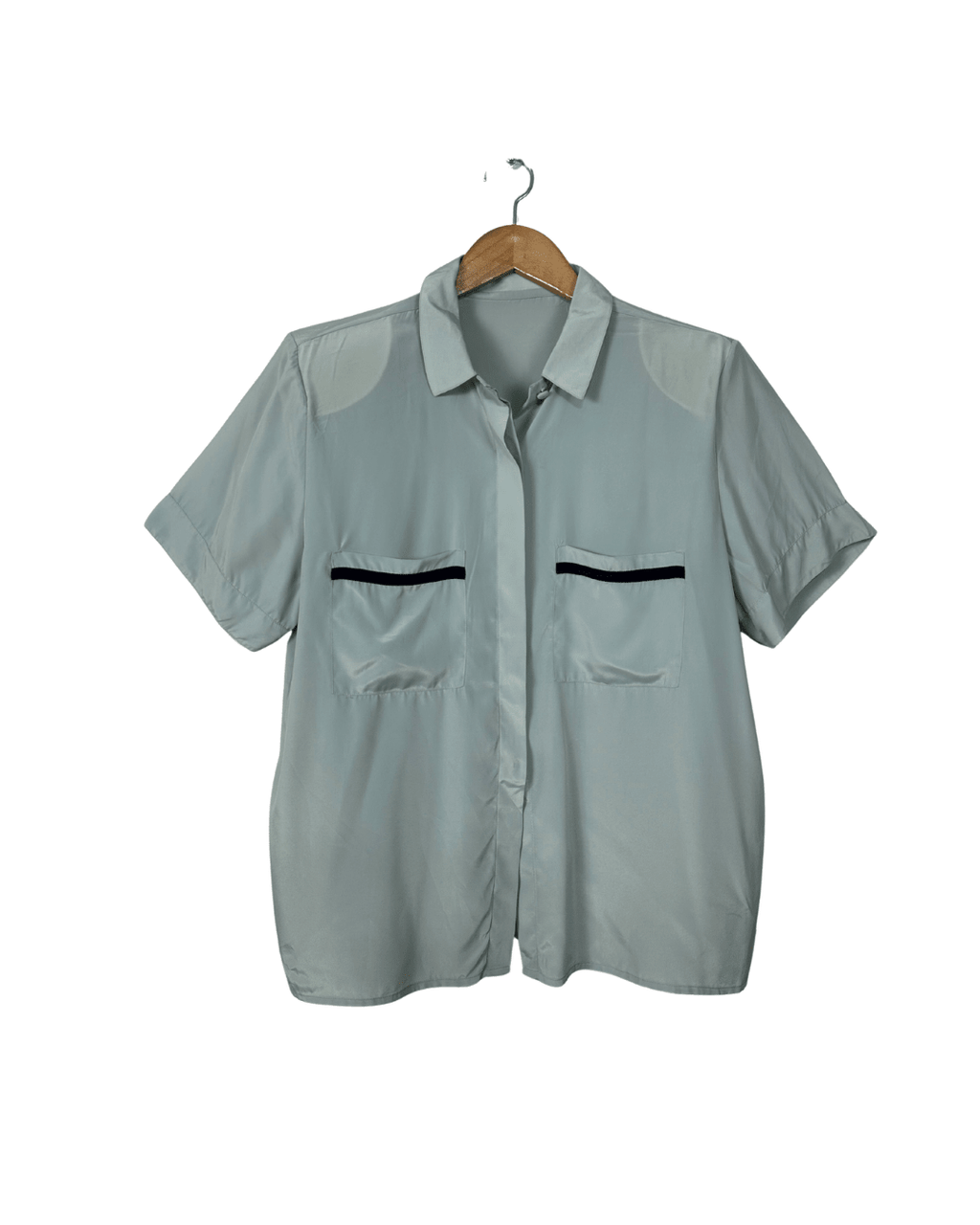 Vintage Sage Green Pure Silk Shirt - Women's Medium - Funkify