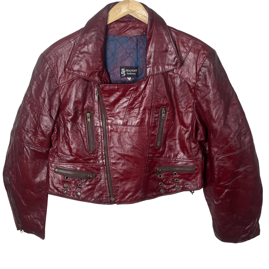 Vintage Serpent Fashion Genuine Leather Women's Cropped Jacket Large - Funkify