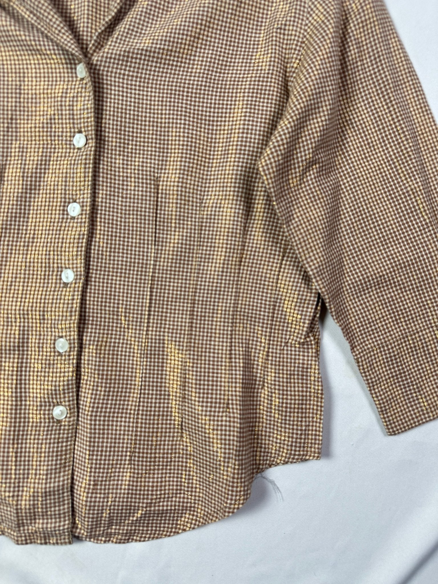 Vintage Shimmery Gingham Fitted Shirt - Women's Large - Funkify