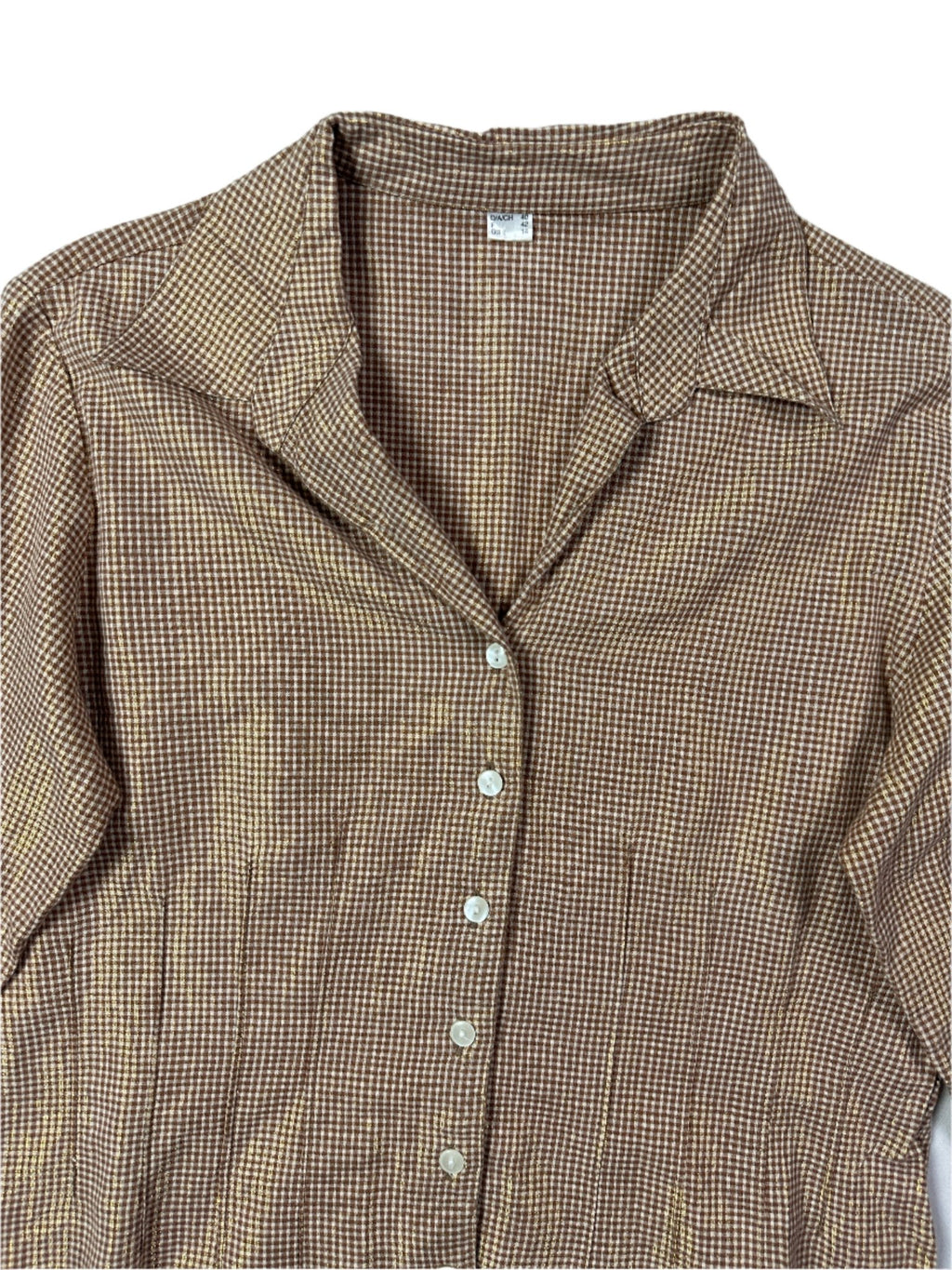 Vintage Shimmery Gingham Fitted Shirt - Women's Large - Funkify