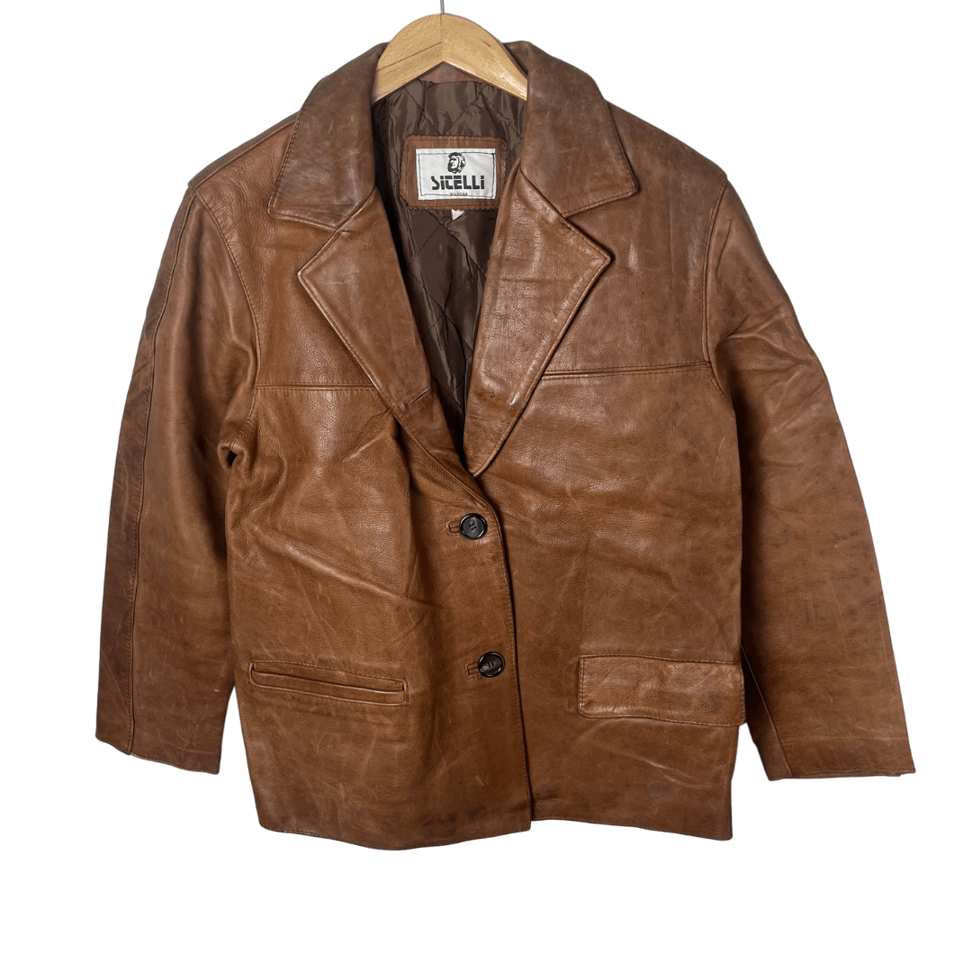 Vintage Sicelli Genuine Leather Jacket Medium - Funkify