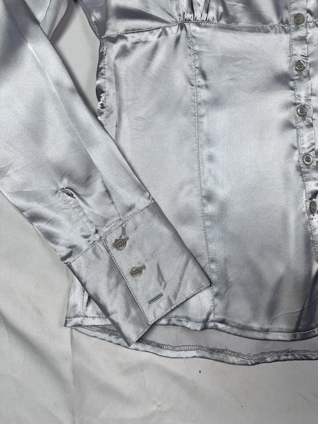 Vintage Silver Satin Fitted Shirt Medium - Funkify
