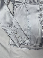 Vintage Silver Satin Fitted Shirt Medium - Funkify