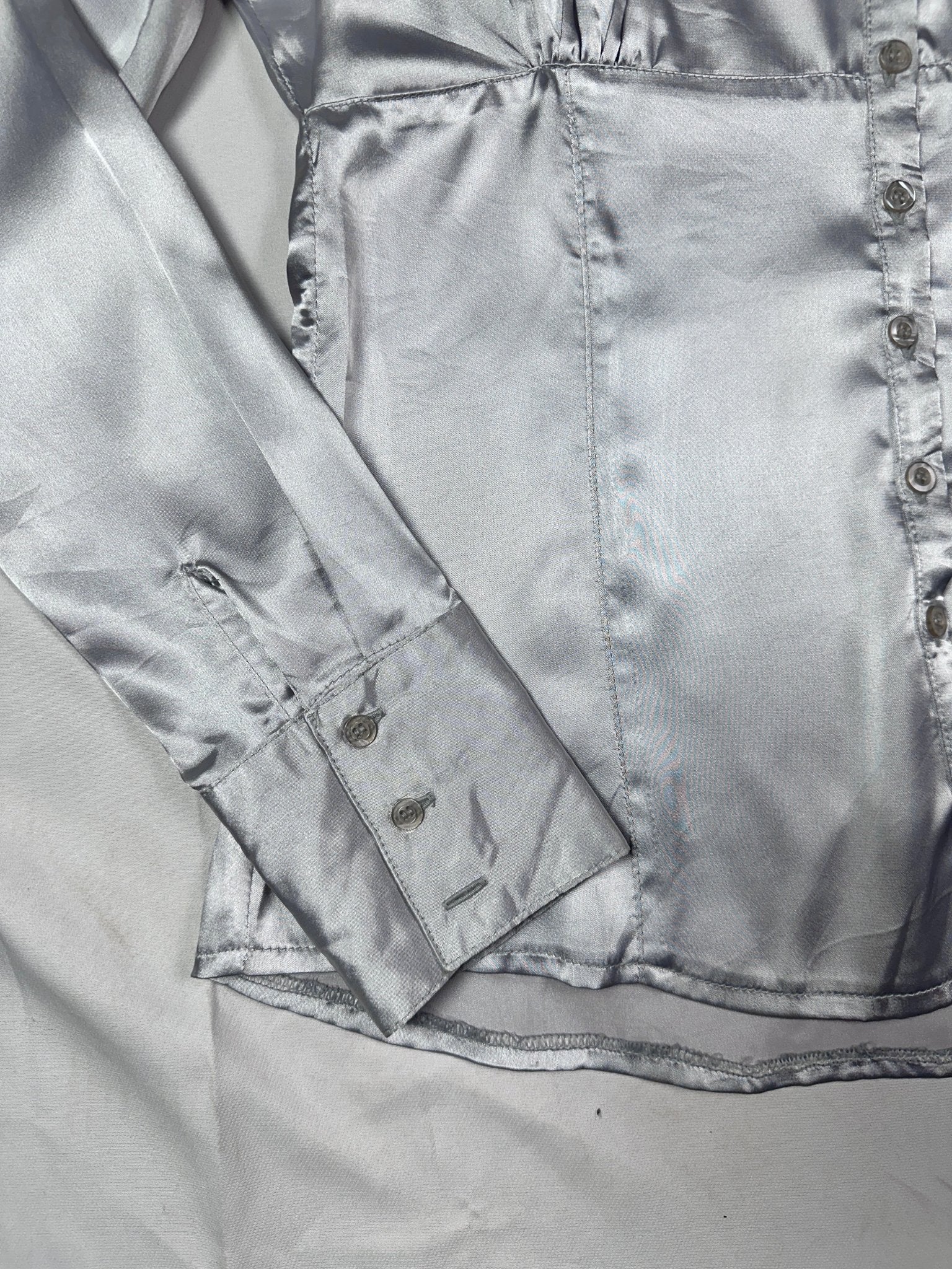 Vintage Silver Satin Fitted Shirt Medium - Funkify