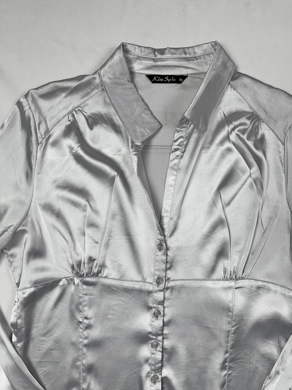 Vintage Silver Satin Fitted Shirt Medium - Funkify