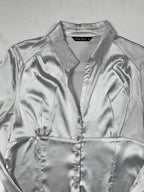 Vintage Silver Satin Fitted Shirt Medium - Funkify