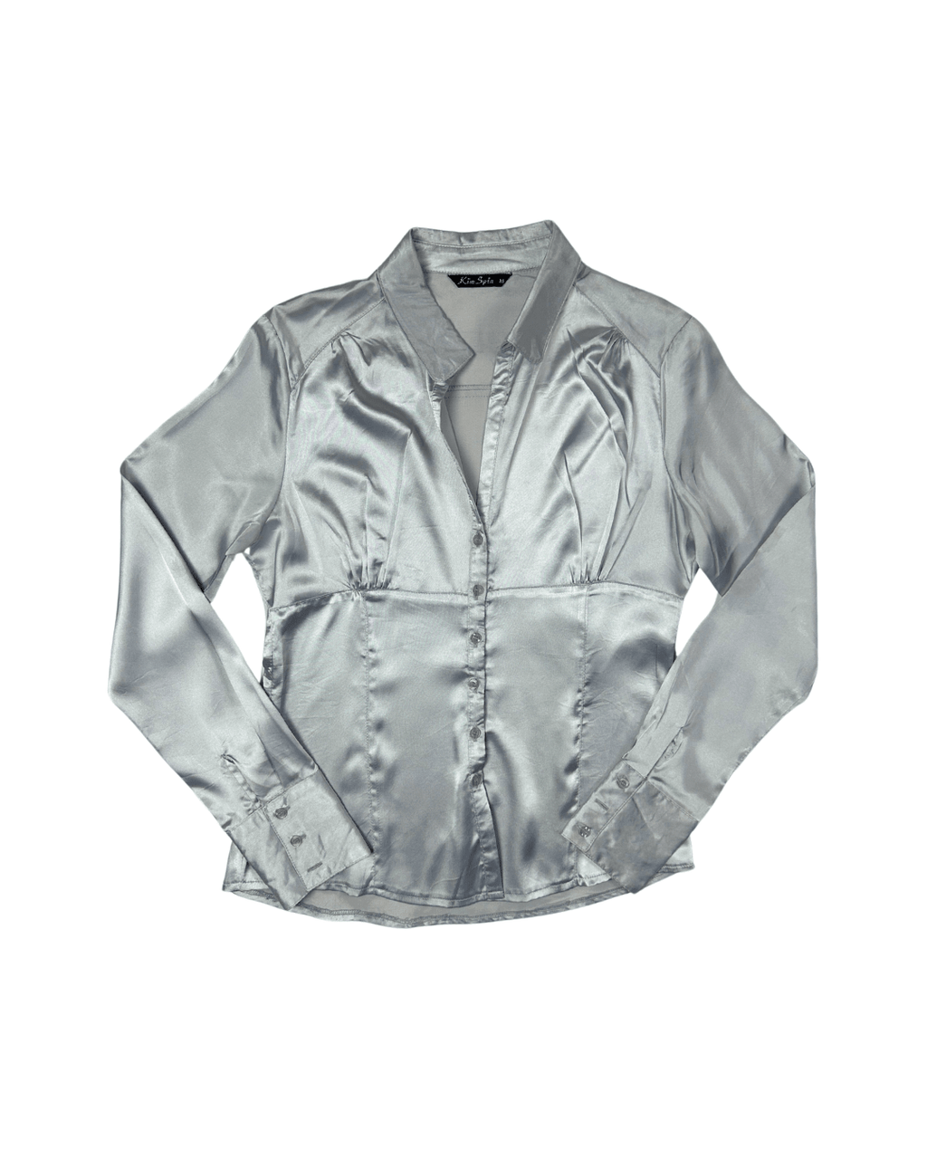 Vintage Silver Satin Fitted Shirt Medium - Funkify