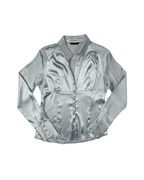 Vintage Silver Satin Fitted Shirt Medium - Funkify