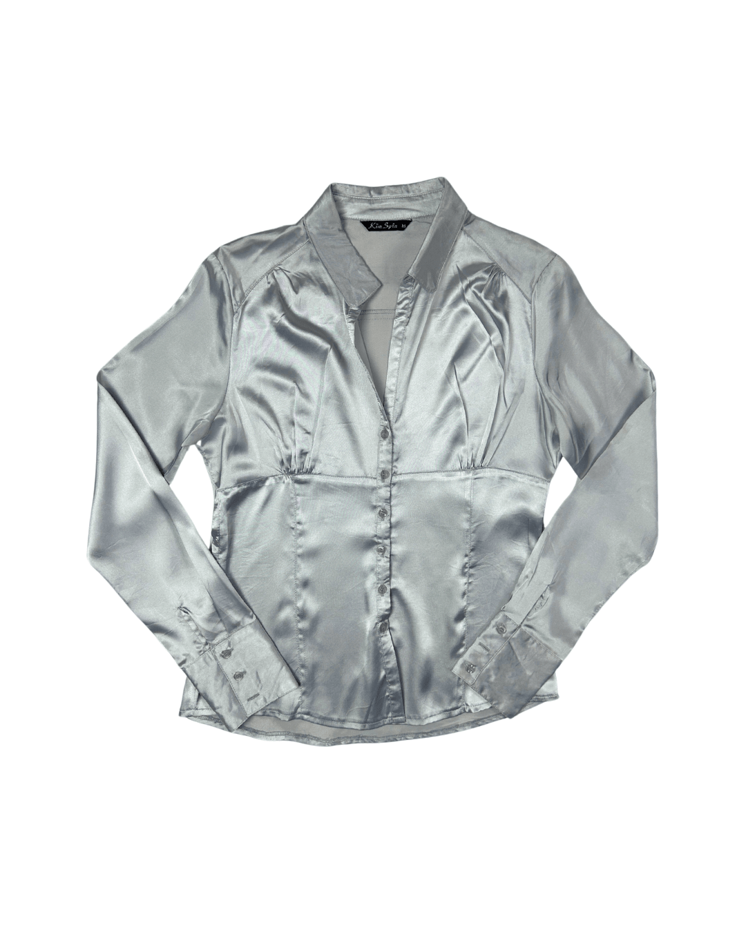 Vintage Silver Satin Fitted Shirt Medium - Funkify