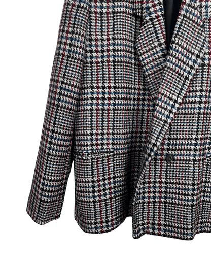 Vintage St Michael Pure New Wool Houndstooth Double Breasted Women's Blazer - Funkify